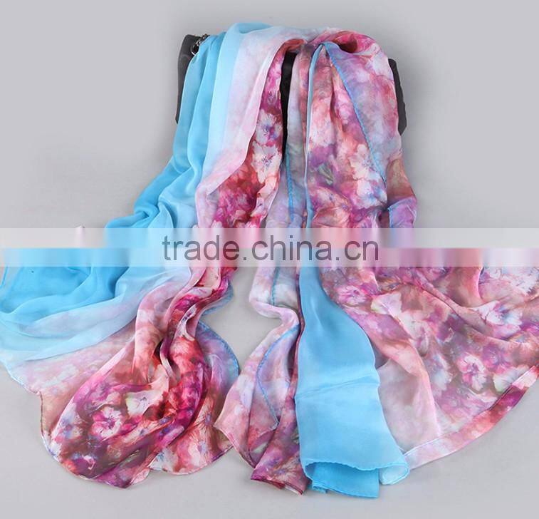 Fashion Active Dying Floral Pattern Scarf 100% Polyester Silk Scarves for Women