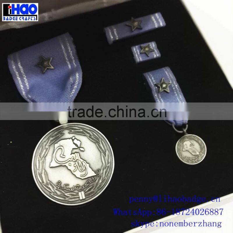 3D high polished gold custom metal medallion with synthetic printing ribbon