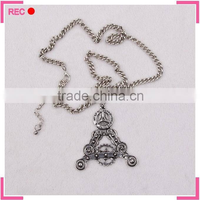 Eiffel tower necklace with gear decoration, stainless steel chain necklace