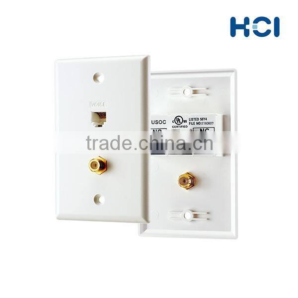 US Type 2 Port TV and RJ45 8P6C Voice Faceplate