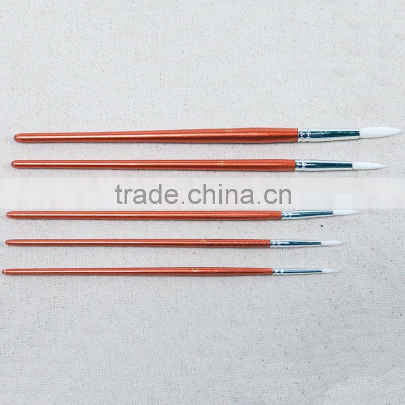 Wholesale 12pcs per set short red wood handle white nylon hair round acrylic artist paint brush pen set for art painting
