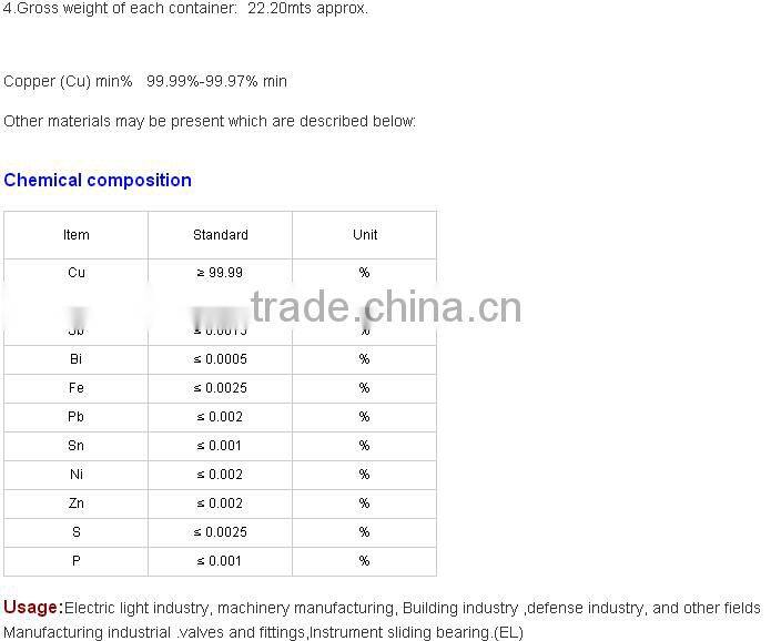 High quality and low price copper cathode 99.99% 13