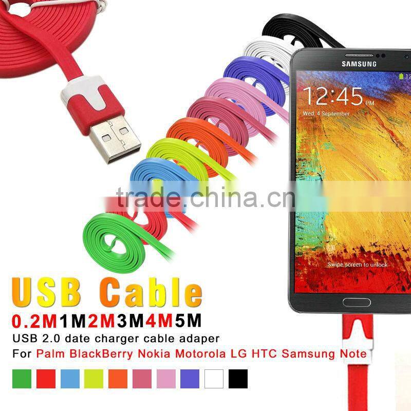 1m 2m 3m USB flat noodle cable for Samsung HTC iPhone 6 5 4S