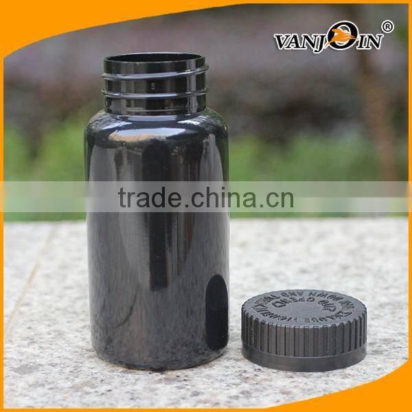 150cc Glossy Black Pill Bottles with Safty Caps