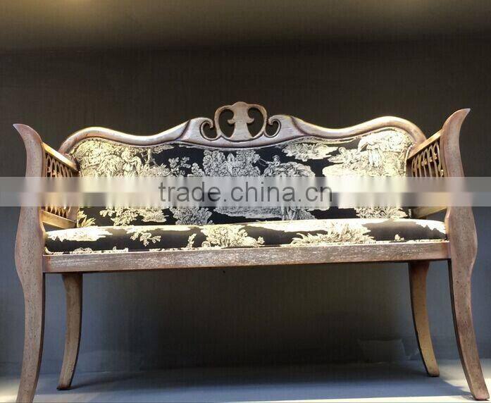 BISINI Wood Carved Double Seater Chair, Elegant Designed Arm Chair, Solid Wood Living Room Sofa Chair (BF01-X1191)