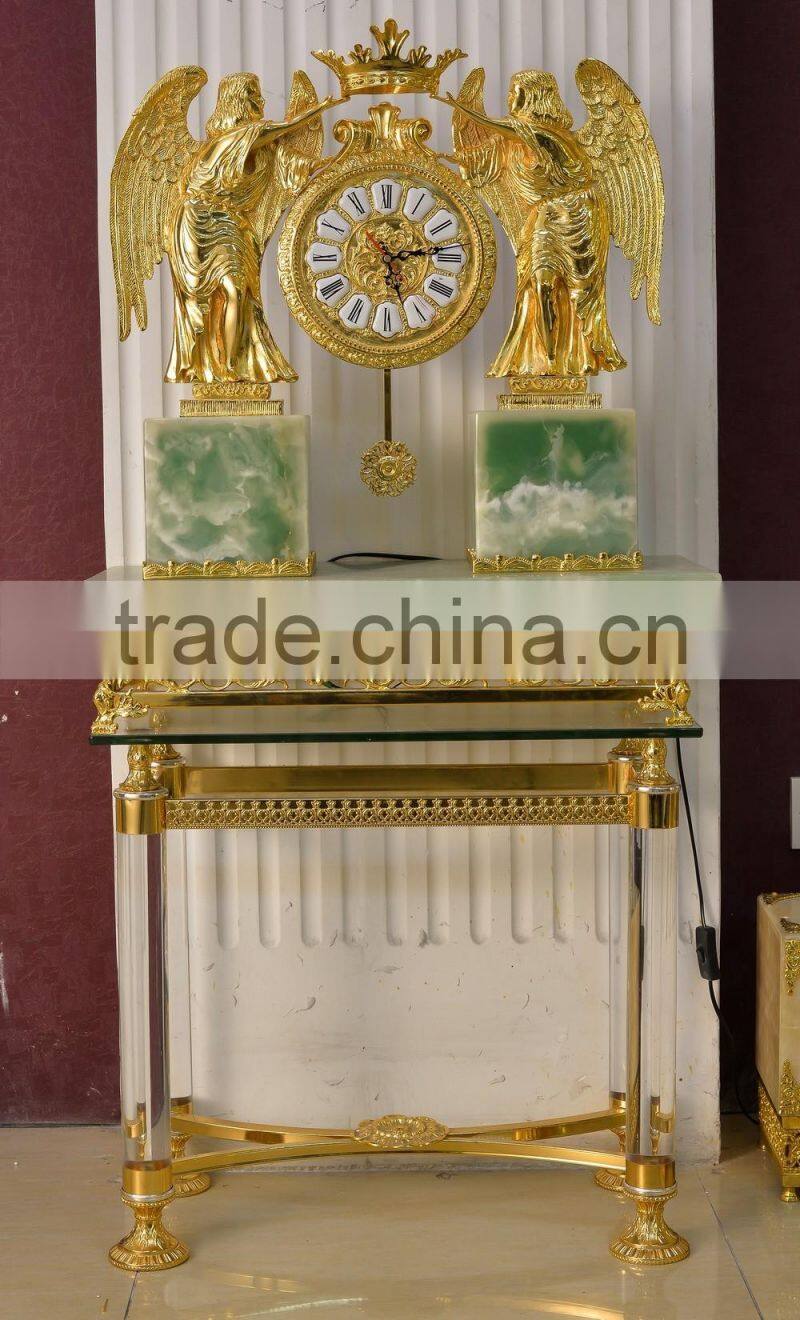 Royal Angel Handing Crown Table Clock, Luxury 24K Gold Plated Table Clock, Marble Base Table Clock