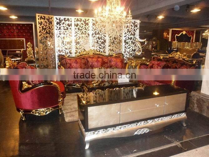 Luxury European wooden living room sofa set in blue color