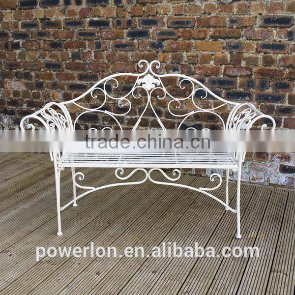 Wrought Iron Metal Garden Bench Antique Cream with a Brushed Bronze For Outdoor and Indoor