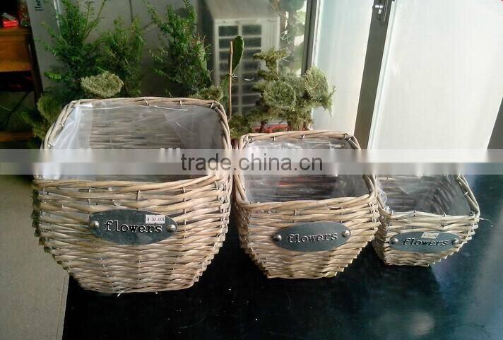 100%Handmade set 3 grey wicker flower planter basket flower plant pots indoor for sale