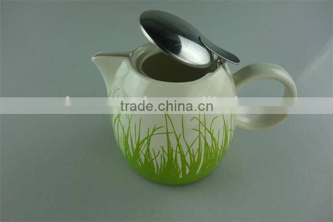 stock ceramic round water bottle,glazed stainless steel lid water pot,teapot