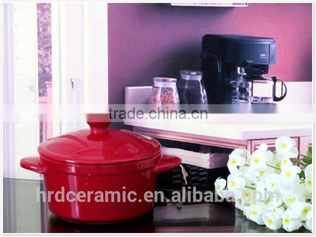 High quality two handles colored ceramic bakeware plates set