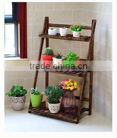 Carbonized antiseptic balcony multi-storey wooden flower display shelf