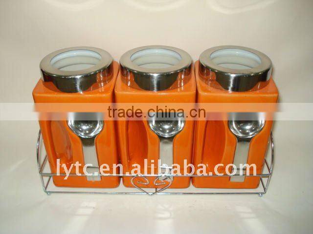 ceramic canister with metal rack