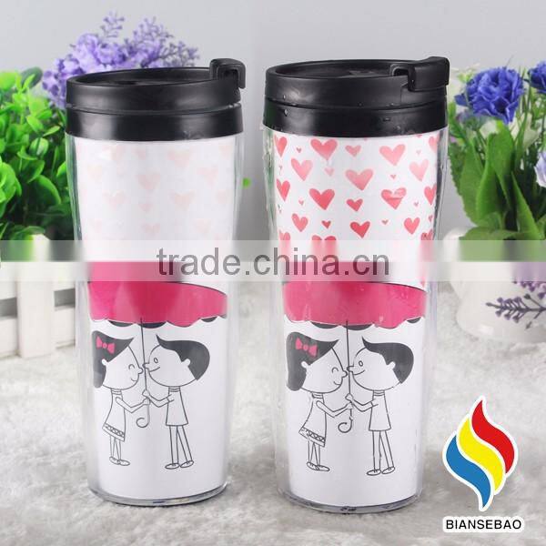 reusable plastic bubble tea cup paper insert travel cup