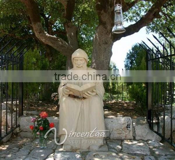 religious decorative sculpture sitting reading book life size saint charbel satues for sale