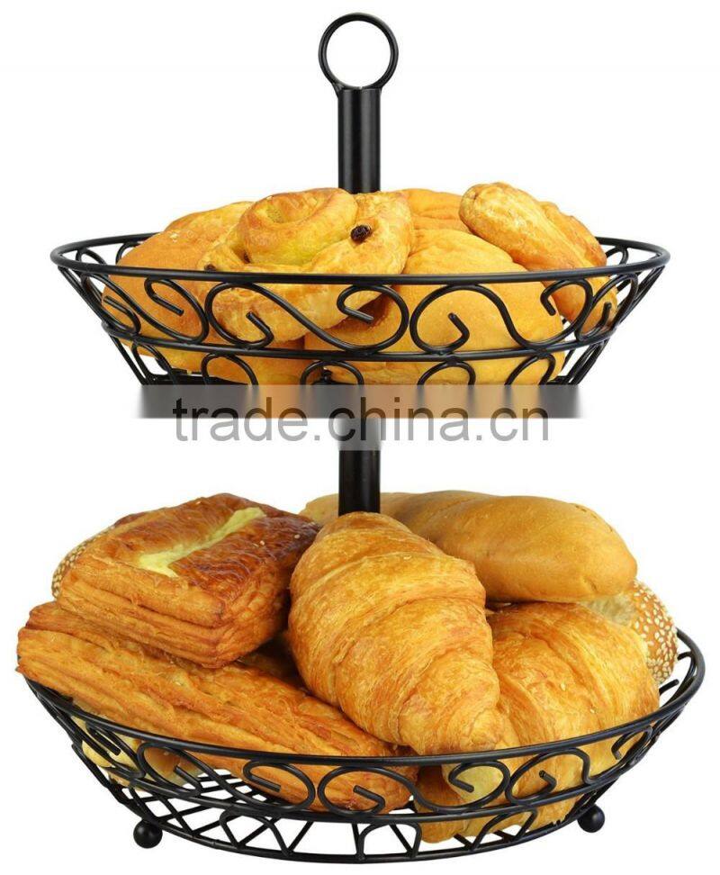 2-Tier Metal Countertop Bread Basket Stand