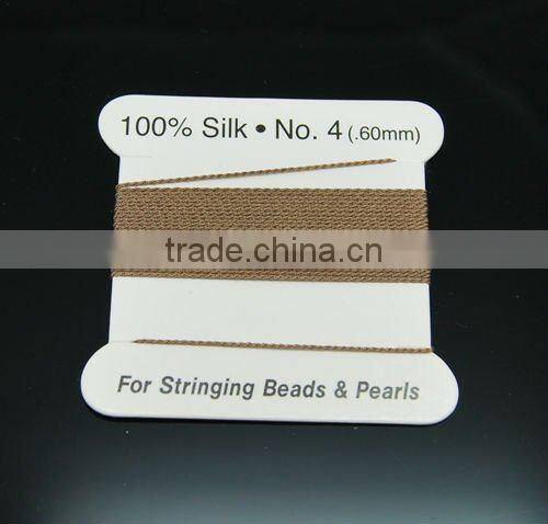 wholesale 0.4mm brown 100% bead silk threading cord with needle attached