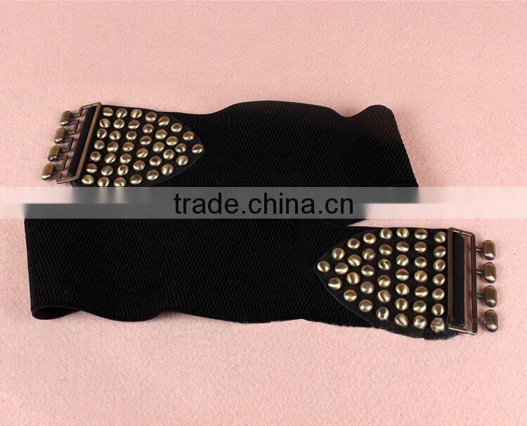 Wholesale decorative mushroom rivet alloy buckle women lady wide PU waist belt