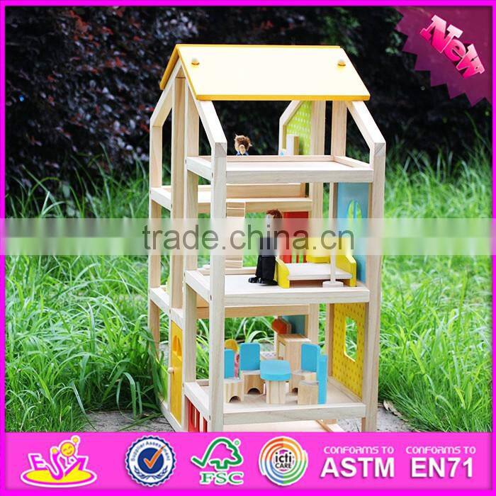 2016 new design baby wooden doll house, top fashion kids wooden doll house, educational children wooden doll house W06A155
