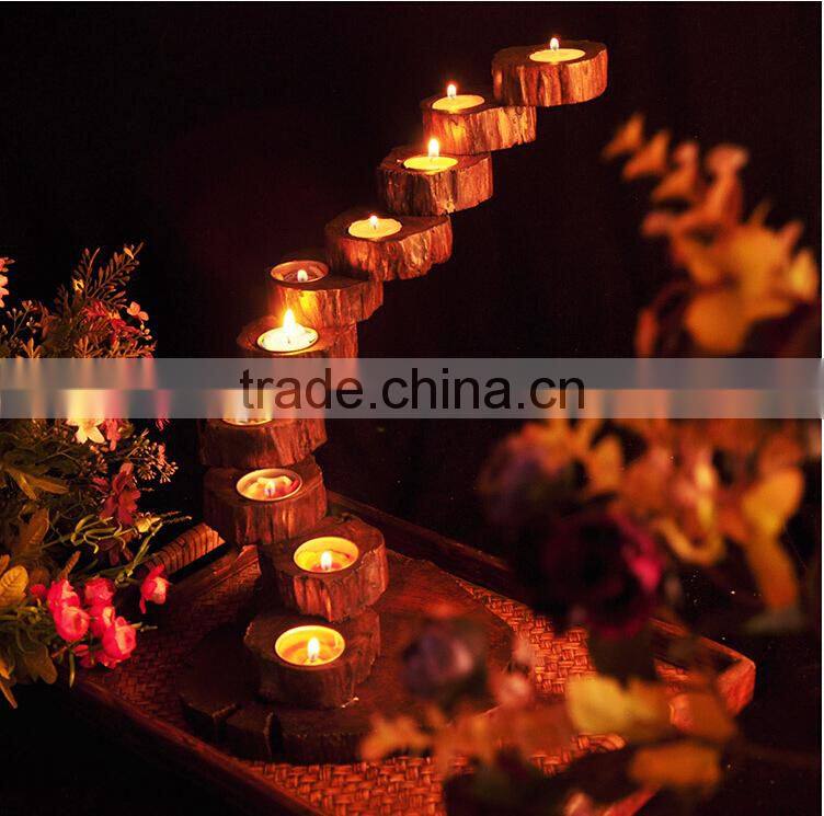 Handmade wood decoration vintage home decoration romantic solid wood candle holder for gift