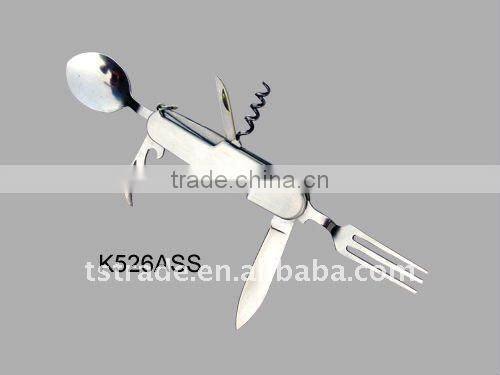 2014 Picnic pocket stainless steel multi outdoor barbecue tool set tableware(K524AS)