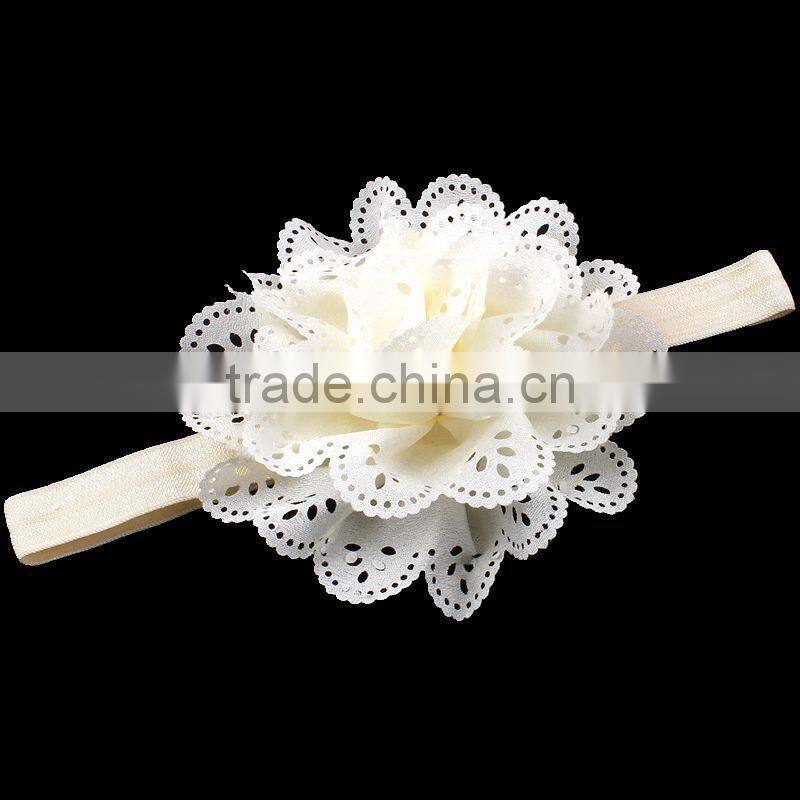 Pierced fabric flower hairbands for baby girls