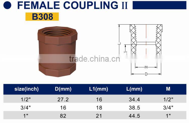 TY High quality PP threaded pipes&fittings FEMALE COUPLING B eco-friendly Cheap Price Full Size factory price list discount