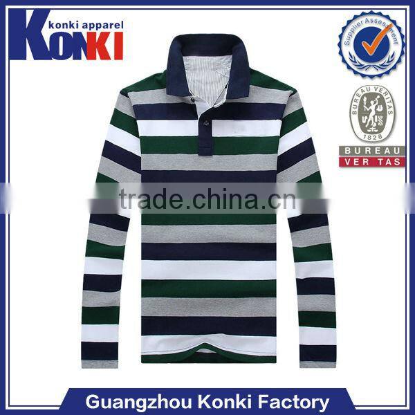 custom formal cotton lycra striped mens long sleeve polo shirts