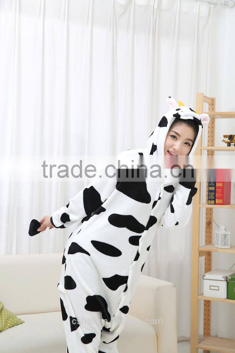 flannel cartoon adult animal jumpsuit animal pajamas jumpsuit cow design