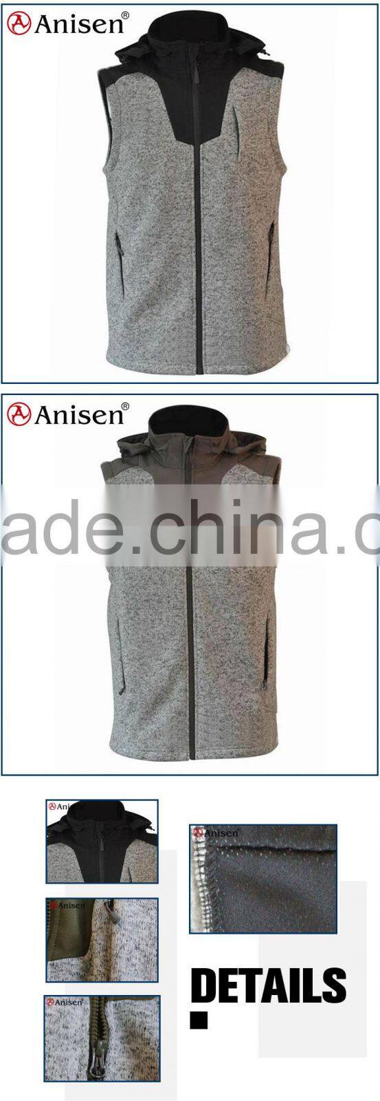 wholesale polyester pongee panel sweater fleece men vest