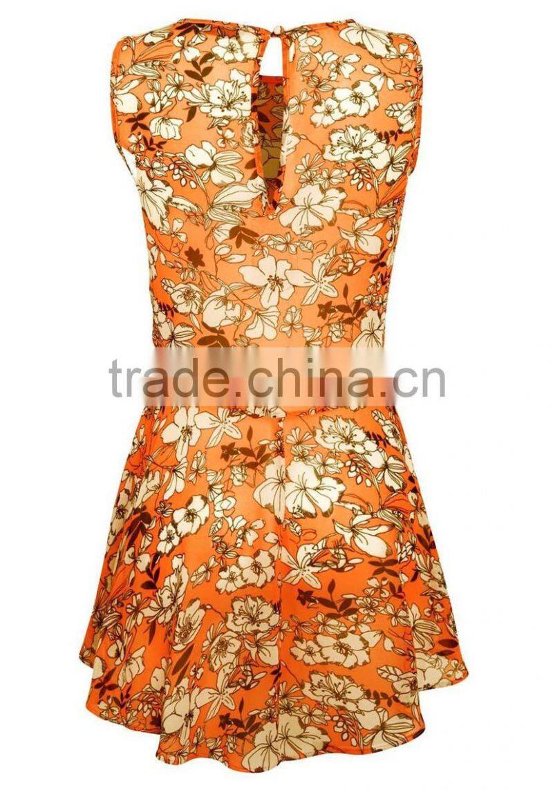 Women clothing for print drop back hem chiffon top China manufacturer