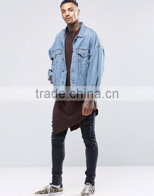 Hip hop fashion men longline cap sleeve asymmetric hem blank t-shirts wholesale