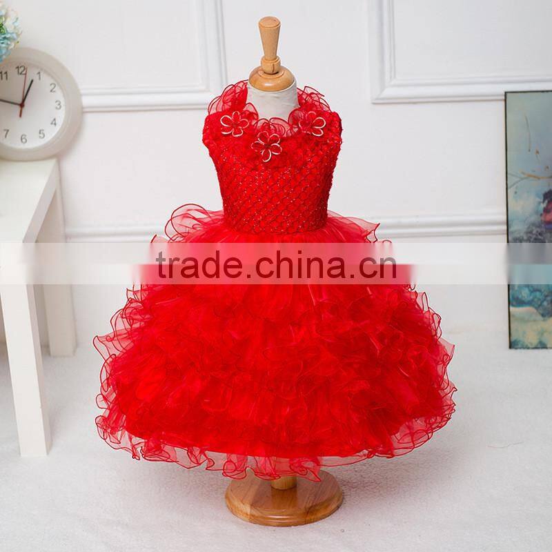 MGOO High Quality Elegant Red Christmas Dress For Girl Autumn Sleeveless Ball Gown For Infant 5620