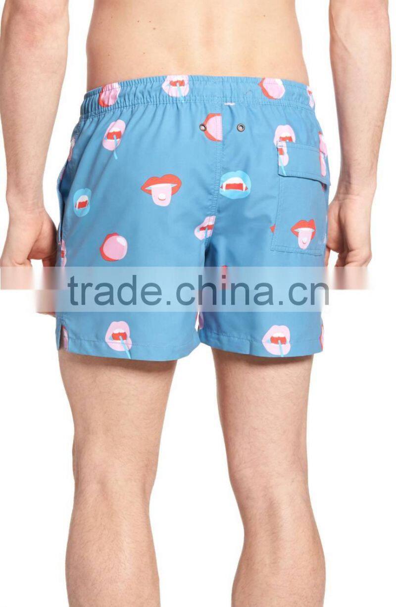Customize Pattern And Color Cheeky Mouthful Print Bigmouth 100% Nylon Swim Trunks Quick Drying Split Leg Opening Swim Shorts
