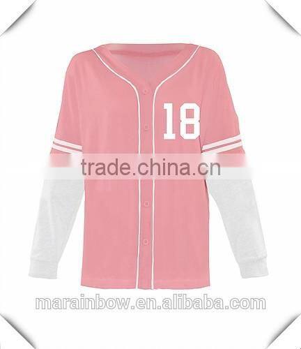 Fashion Design Ladies Baseball Jersey Two Tone Couble Sleeve Baseball Tee Custom Baseball Top Wholesale