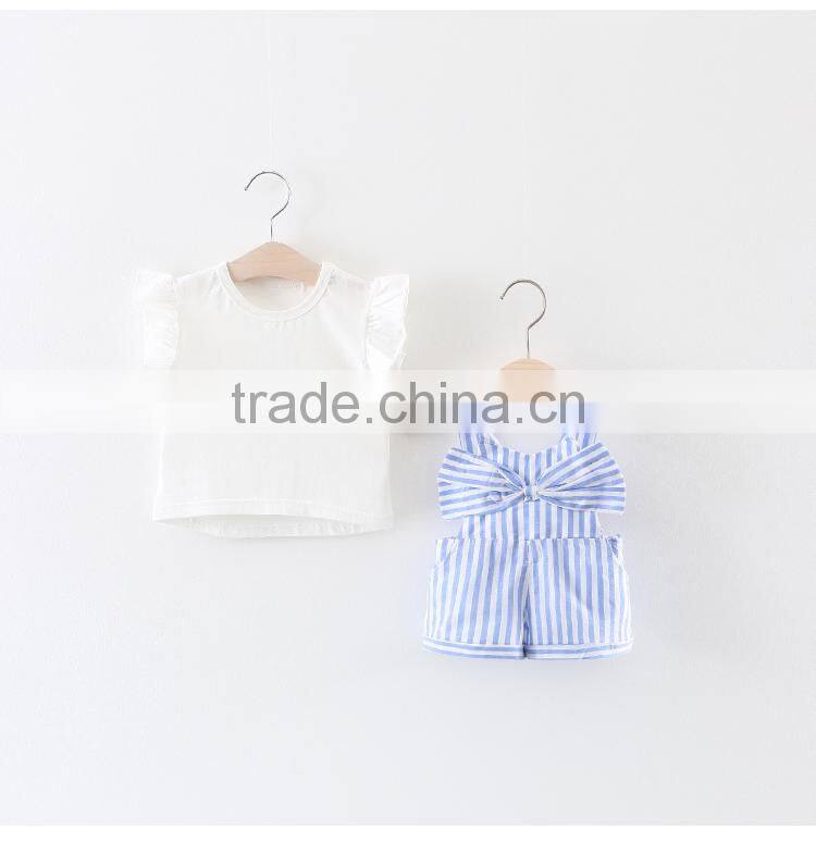 Korean style baby soft cotton shirt matching suspender short pants little girl children's clothing
