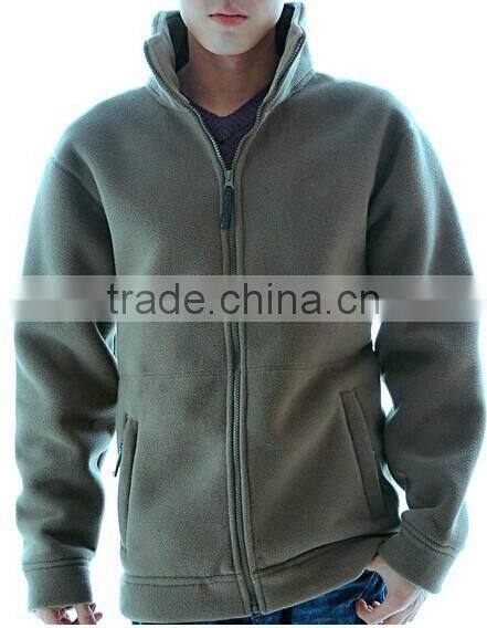 Men's Zip Up 100% Polyester Long Sleeve Hoodies Solid Color Polar Fleece Jacket With Stand Collar