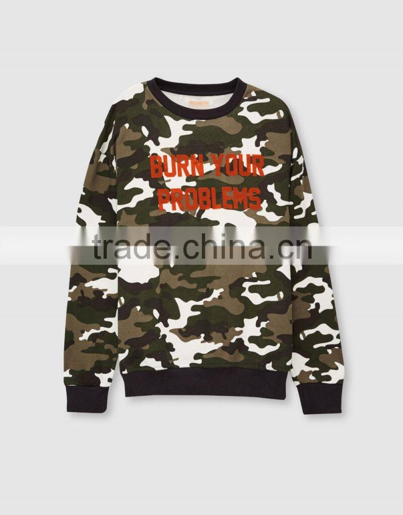 Wholesale fashion crewneck camo men sweatshirt no hood