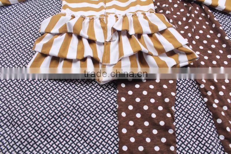 Mustard White Stripy Cardigan And Coffee Polka Trousers Girl Sweet Spring Clothing sets LBYTZ001-40