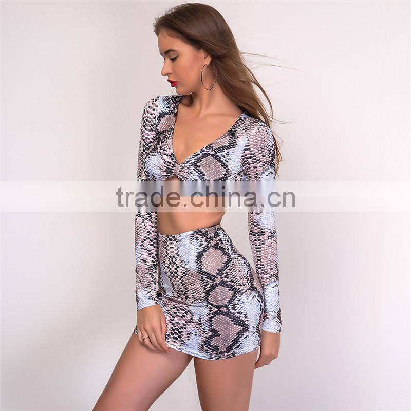 Runwaylover 021 Ladies Two Piece Suits , Deep V-Neck Crop Top And Mini Skirt