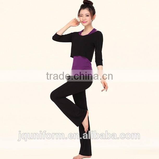 Customize Factorty Price Chantilly 3 Pieces Black and Purple Fashion Design Yoga Clothes for Women