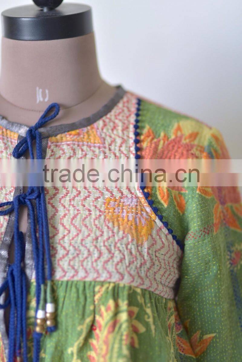 Vintage Kantha Kediyu Style Jacket in Beautiful Vintage Colors ~ Medium