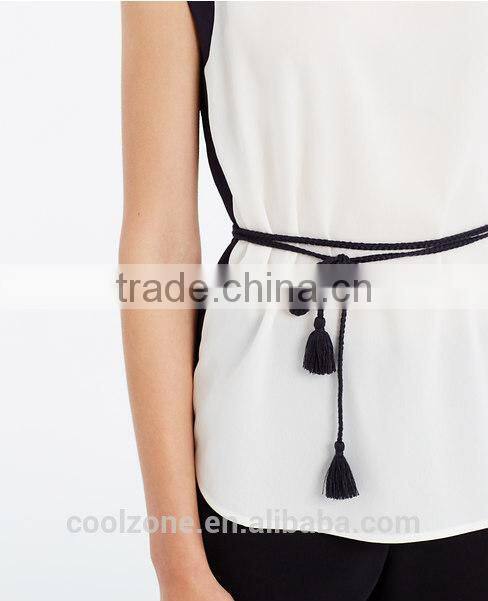 New arrival hot selling sleeveless high neck models chiffon blouse