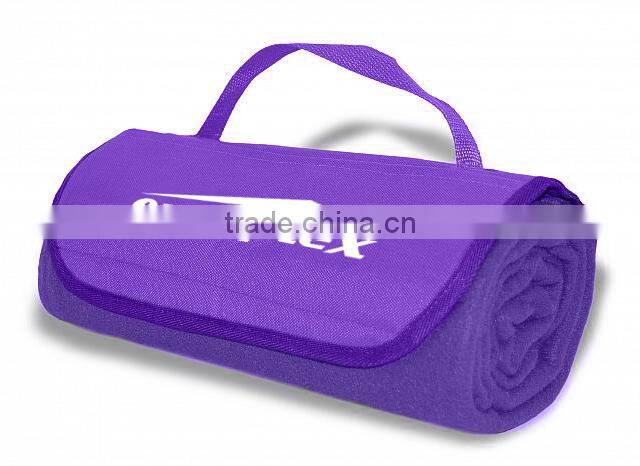 Cheap durable printed fleece foldable travel blanket