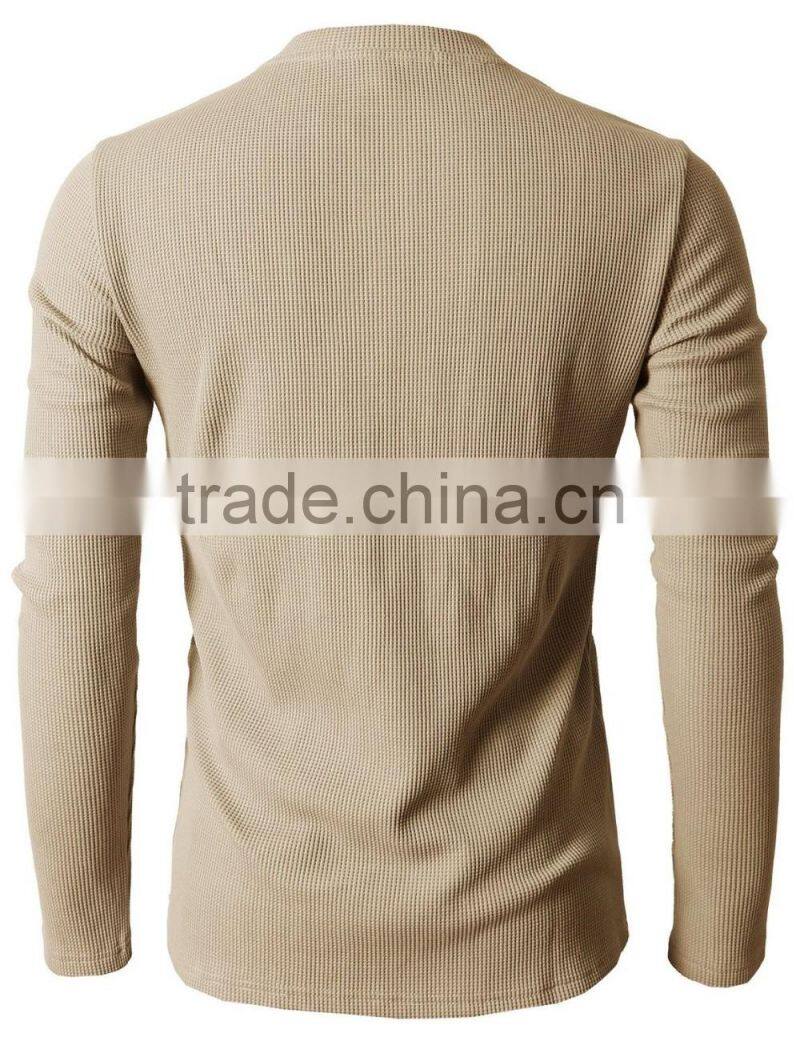 Mens Trendy Bound Pocket Waffle Cotton Knit Long Sleeve Henley Shirts