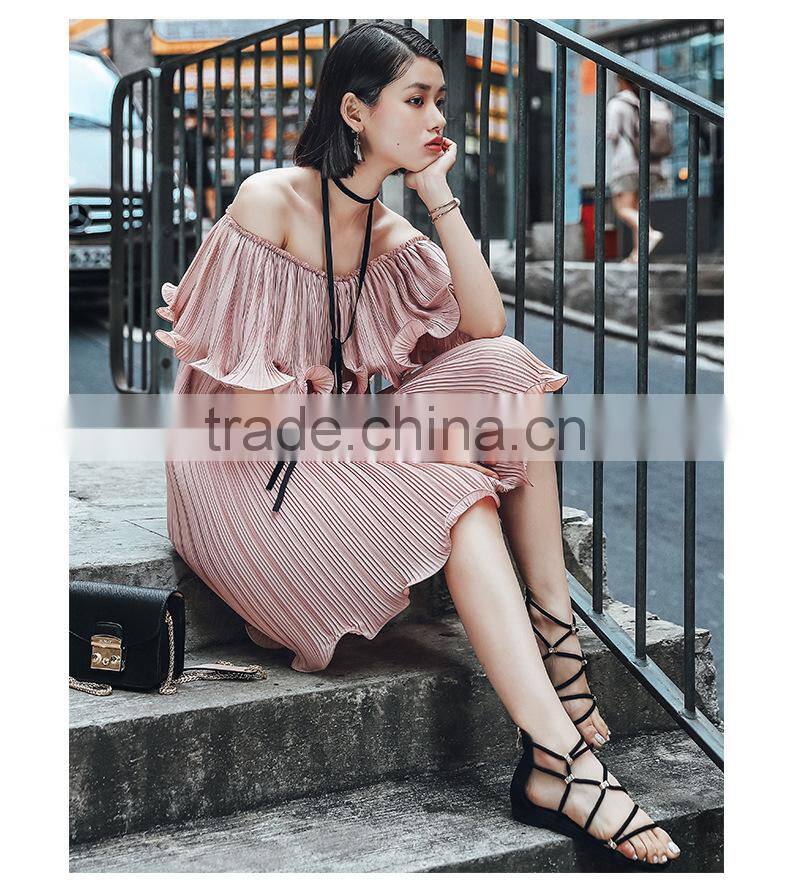 Dresses 2017 summer style sweet one off shoulder pleated elegant wedding favors chiffon dress