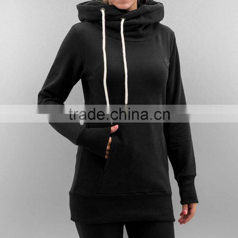 Customized Ladies Urban Classic Black Cotton Elongated Hoodie