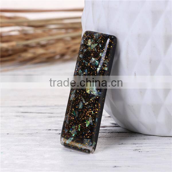 Resin & Shell Mosaic Dome Seals Cabochon Rectangle Black Glitter