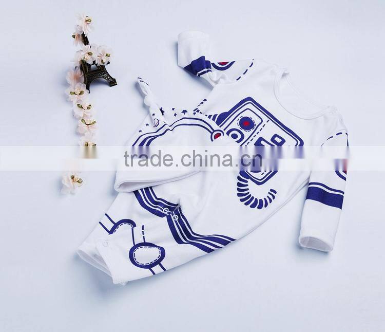 Baby Boy Clothes Set Cotton Fabric Prints Romper Jumpsuit with Hat