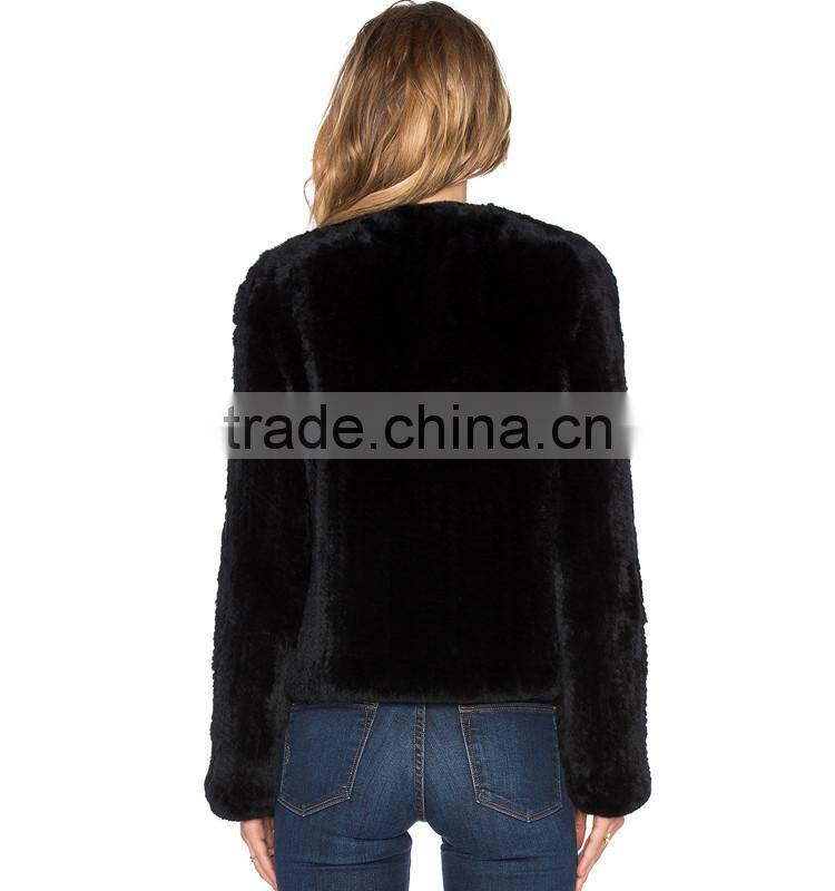 SJ421-01 New Fashion Design New Arrival Black Rex Rabbit Fur Jacket Women Jackets